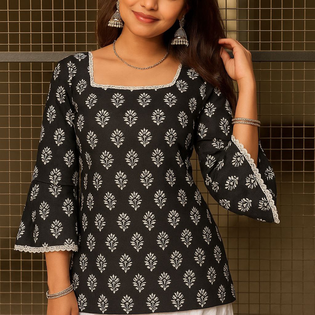 Black|Corset back kurti