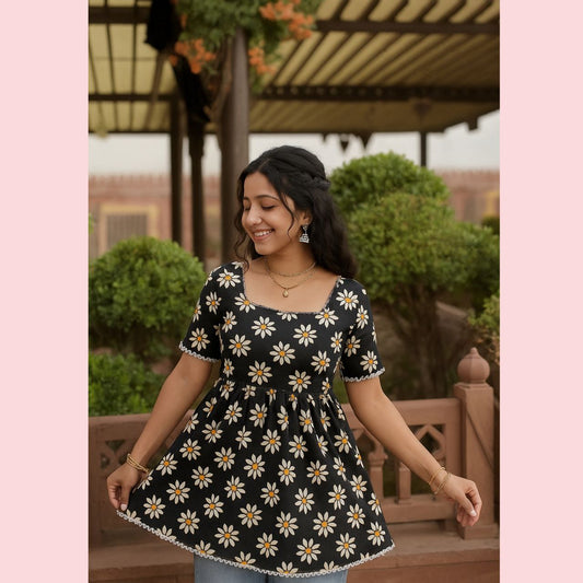 Black Daisy Kurti