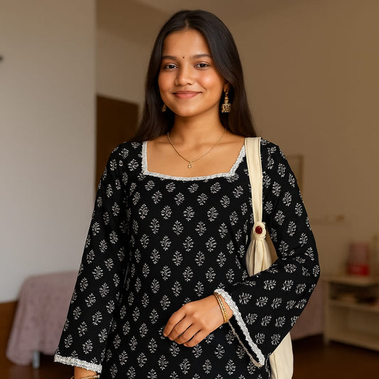 Black|Corset back kurti
